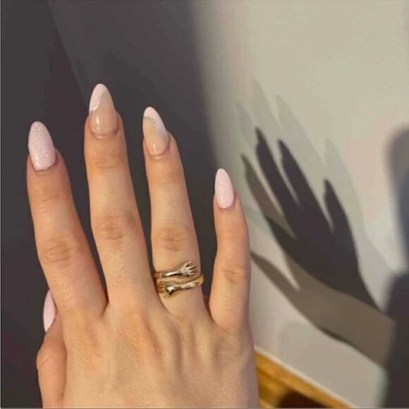 Hugging Hands 14k Gold /925 Ring Adjustable - Picture 2 of 4